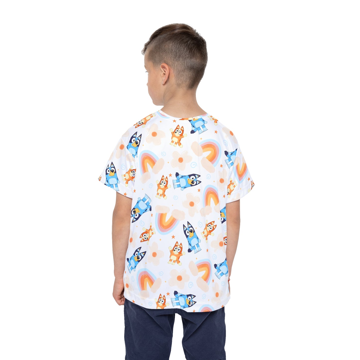 Bluey Rainbows & Flowers Pattern Kids Sports Jersey