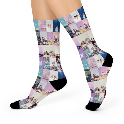 BTS Pastel Aesthetic Collage Cushioned Crew Socks