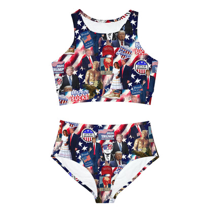 Donald Trump 2024 MAGA Montage Sporty Bikini Set