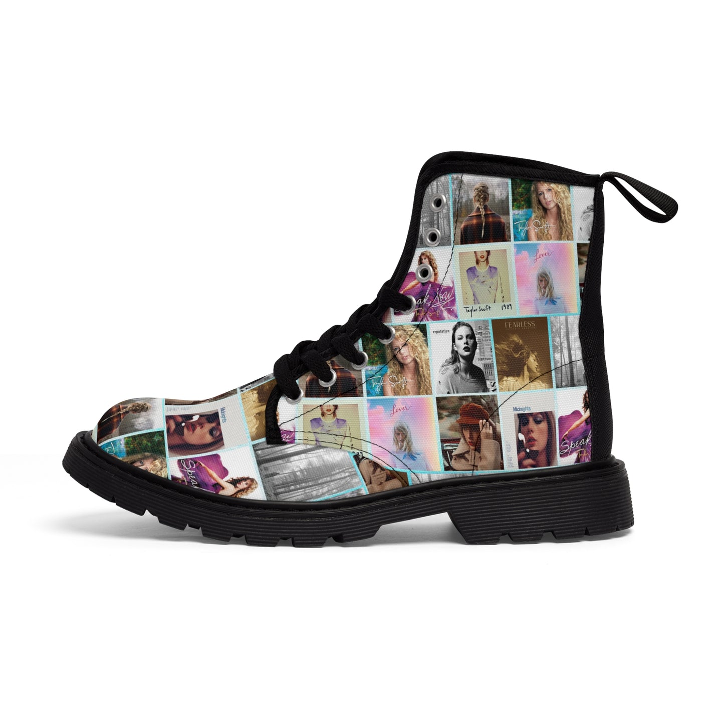 Taylor Swift Album Art Collage Pattern Women's Canvas Boots