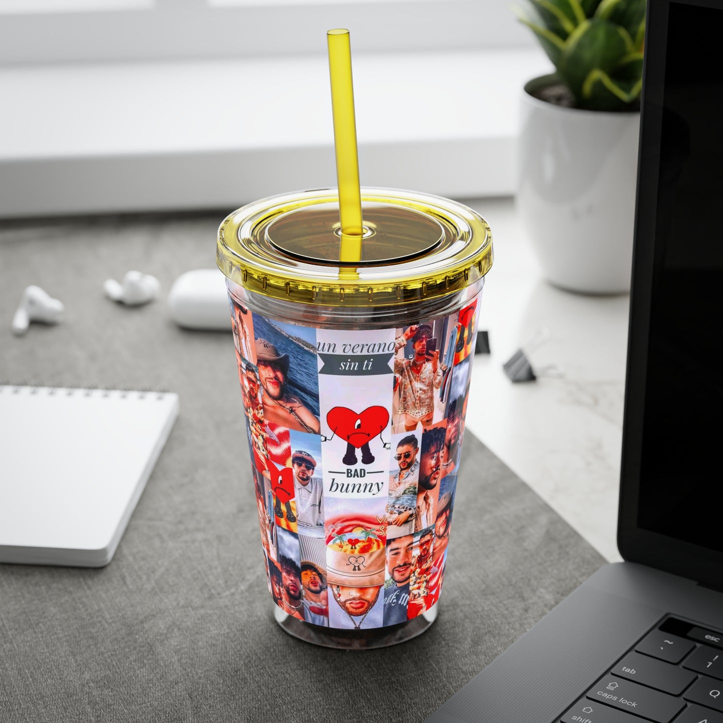 Bad Bunny Un Verano Sin Ti Photo Collage Sunsplash Tumbler with Straw