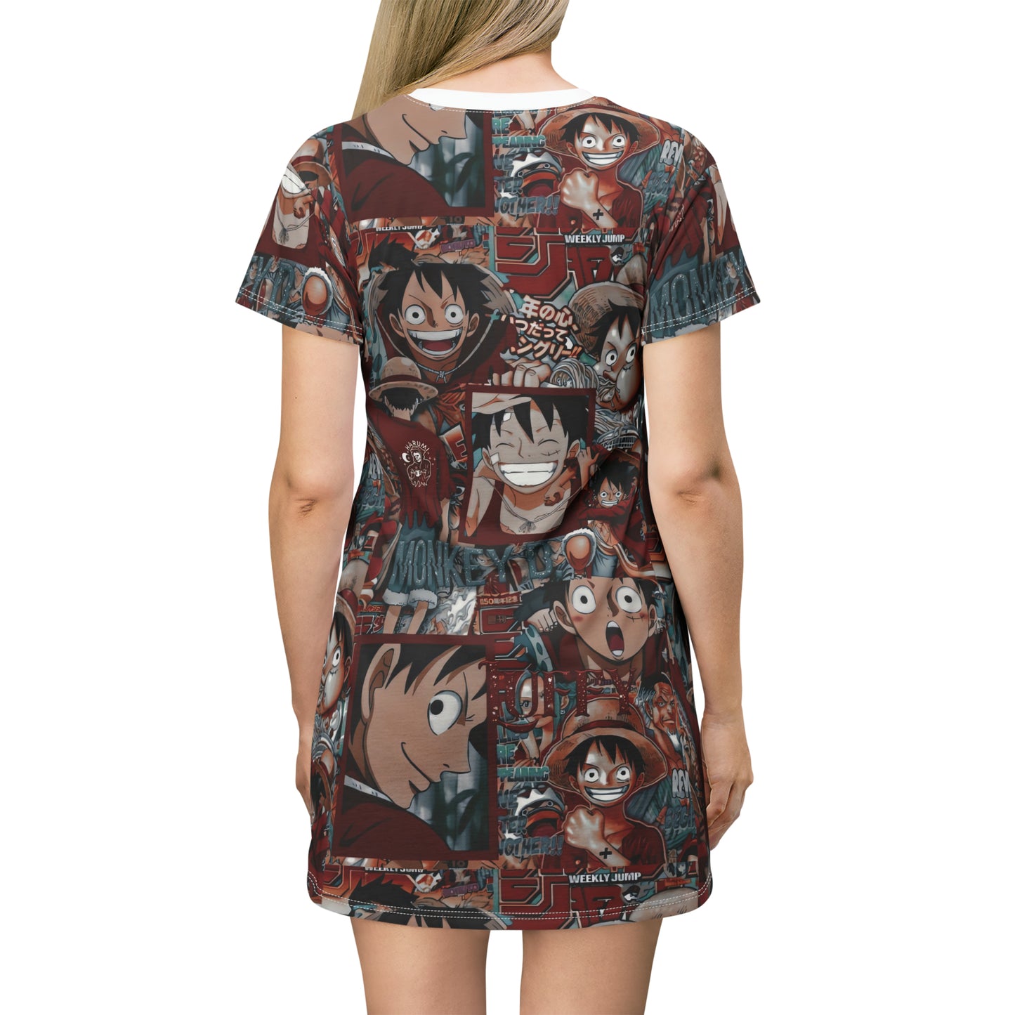 One Piece Anime Monkey D Luffy Red Collage T-Shirt Dress