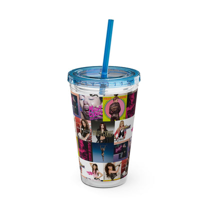 Miley Cyrus Album Cover Collage Sunsplash Tumbler with Straw