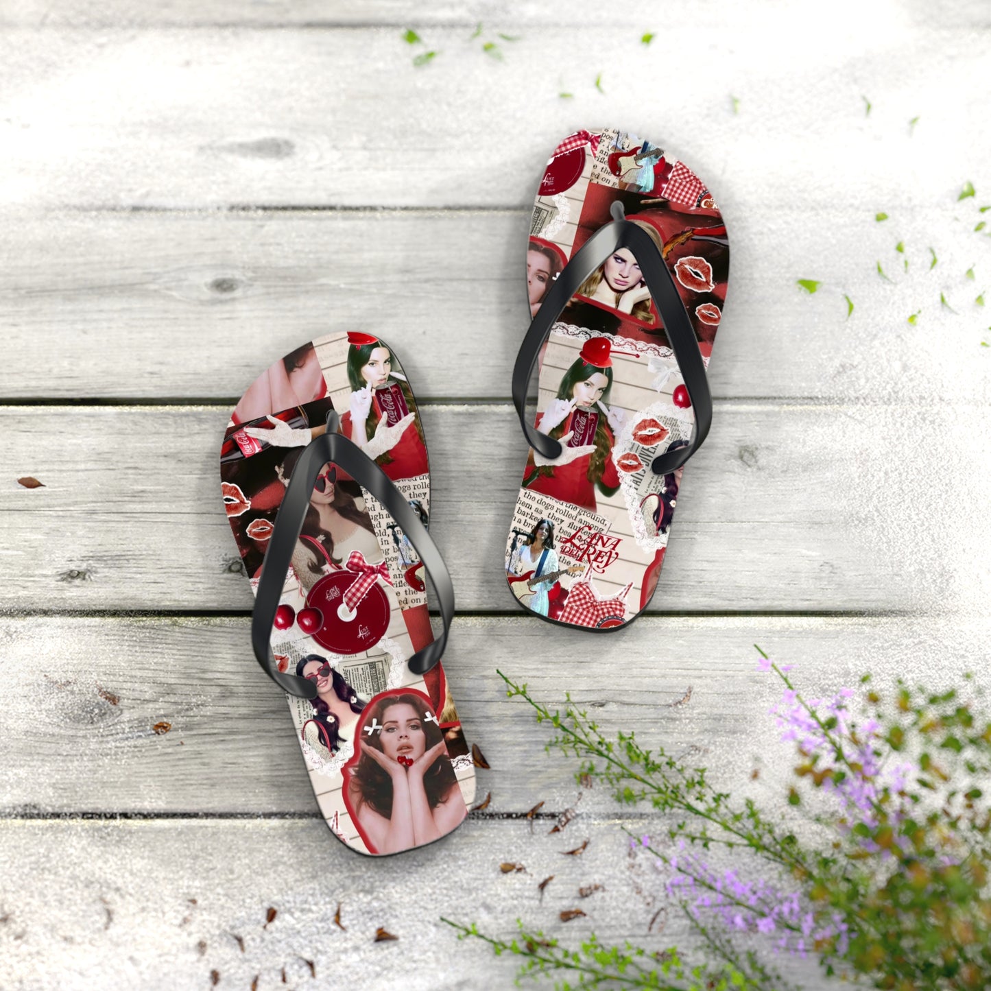 Lana Del Rey Cherry Coke Collage Flip Flops