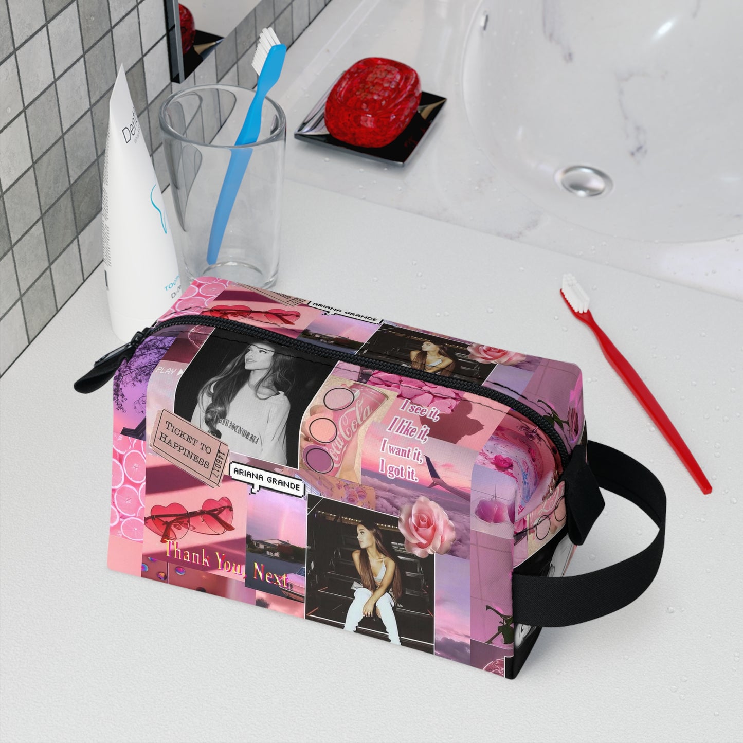Ariana Grande Pink Aesthetic Collage Toiletry Bag