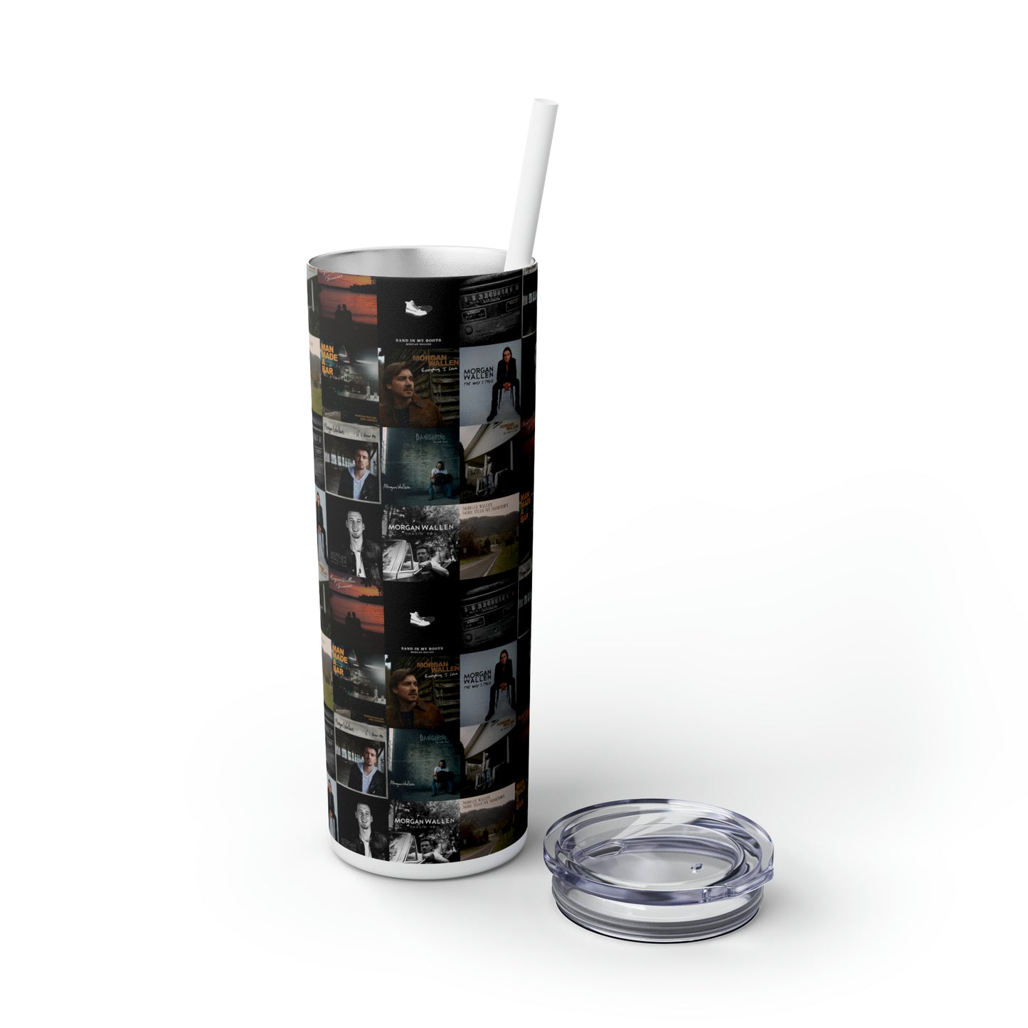 Morgan Wallen Album Cover Collage Skinny Tumbler with Straw