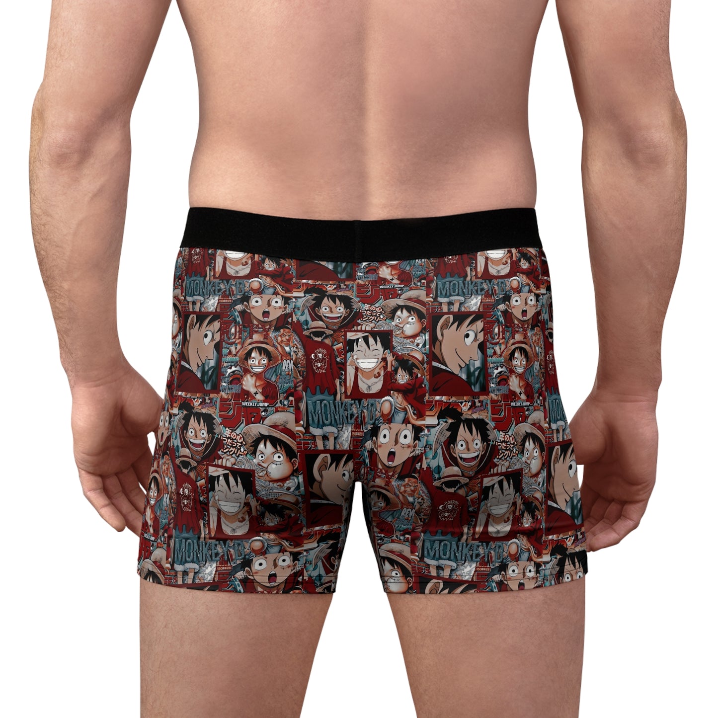 One Piece Anime Monkey D Luffy Red Collage Men's Boxer Briefs