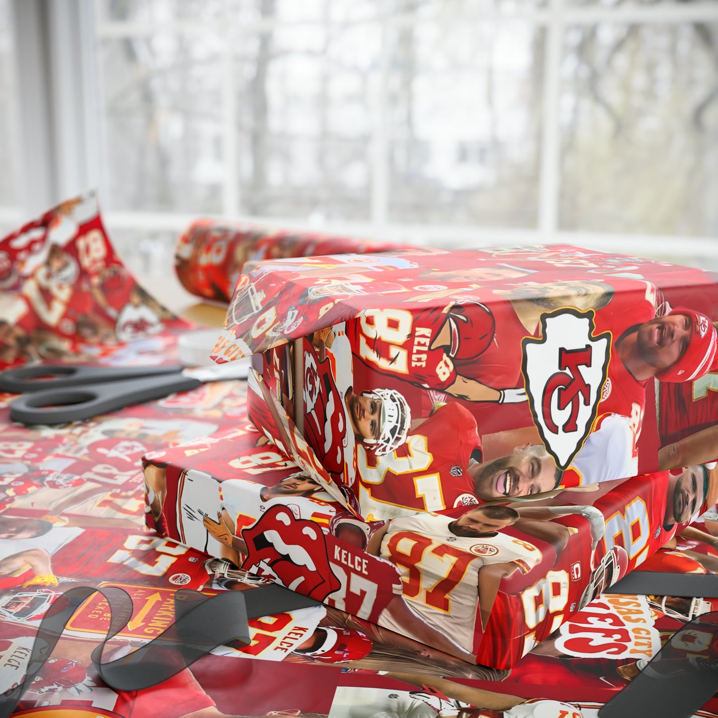 Travis Kelce Chiefs Red Collage Gift Wrapping Paper