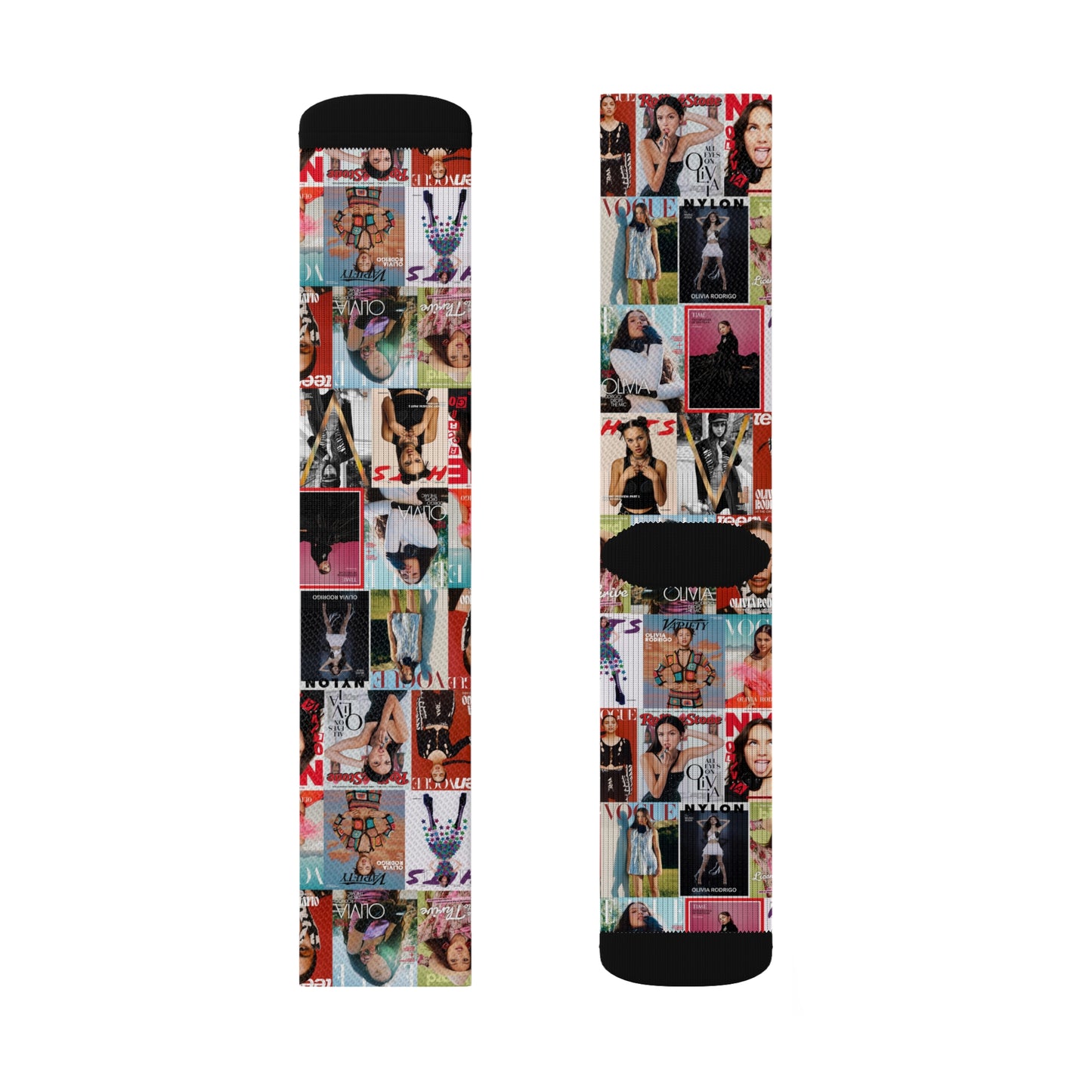 Olivia Rodrigo Magazine Cover Collage Pattern Tube Socks