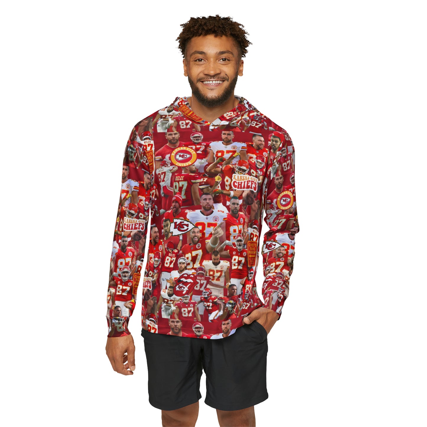 Travis Kelce Chiefs Red Collage Men's Sports Warmup Hoodie