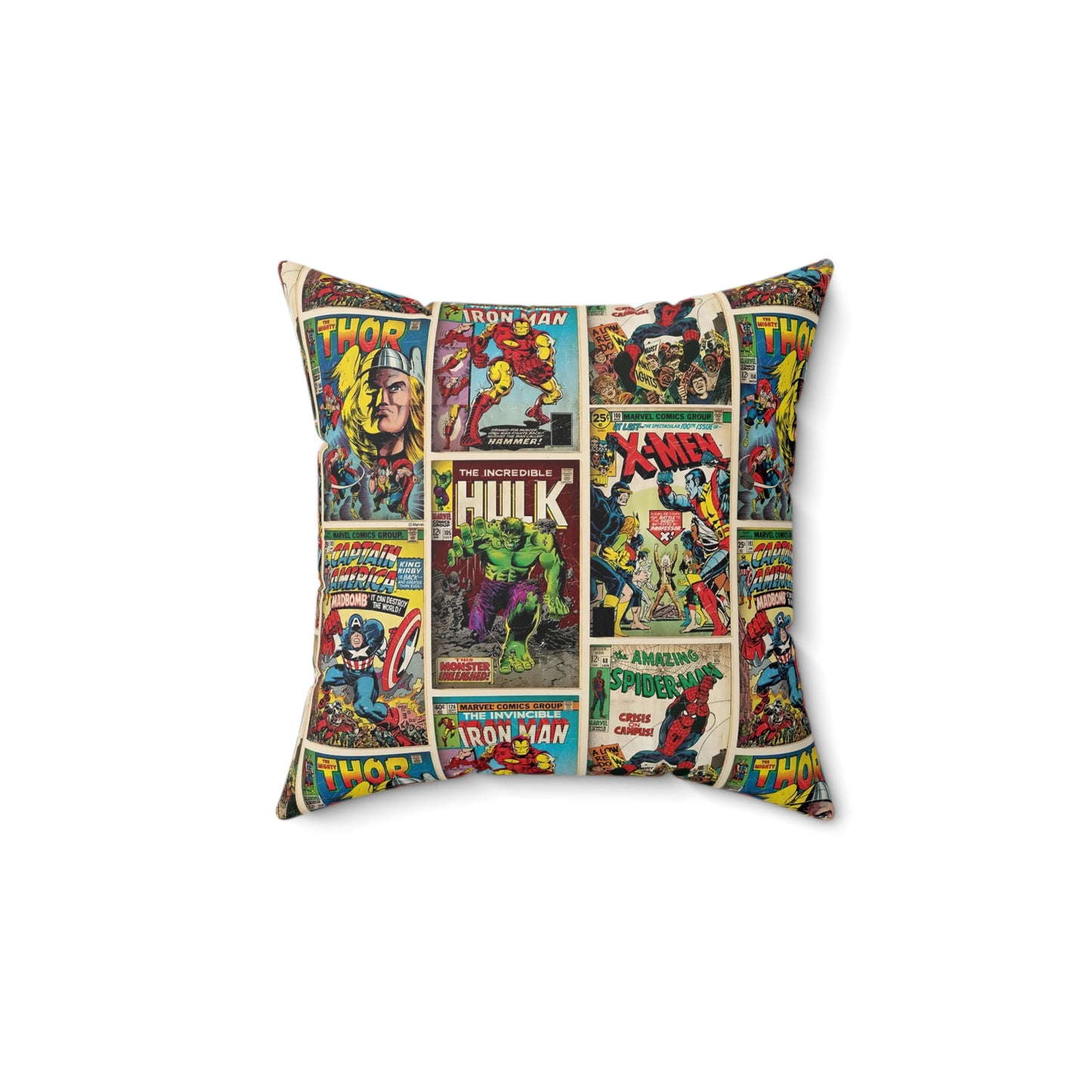 Marvel Comic Book Cover Collage Spun Polyester Square Pillow