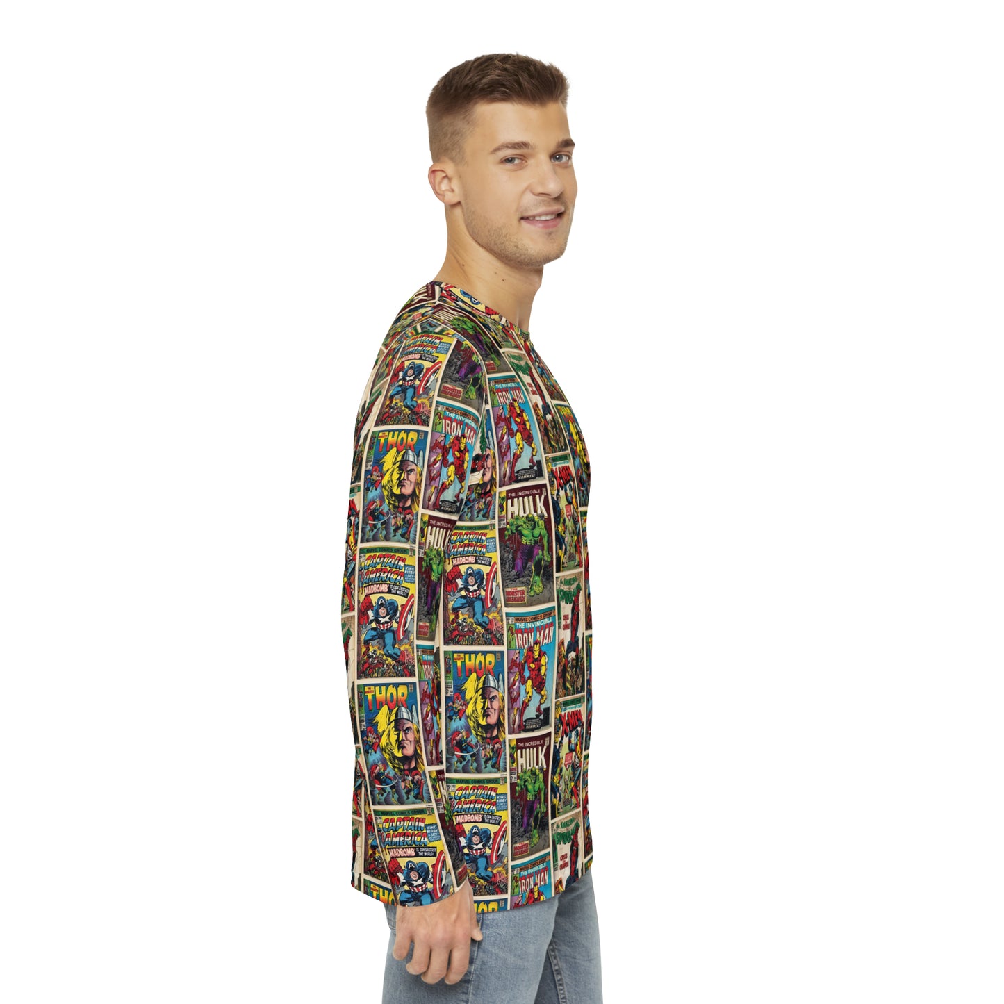Marvel Comic Book Cover Collage Men's Long Sleeve Tee Shirt