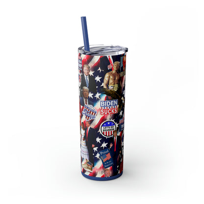 Donald Trump 2024 MAGA Montage Skinny Tumbler with Straw