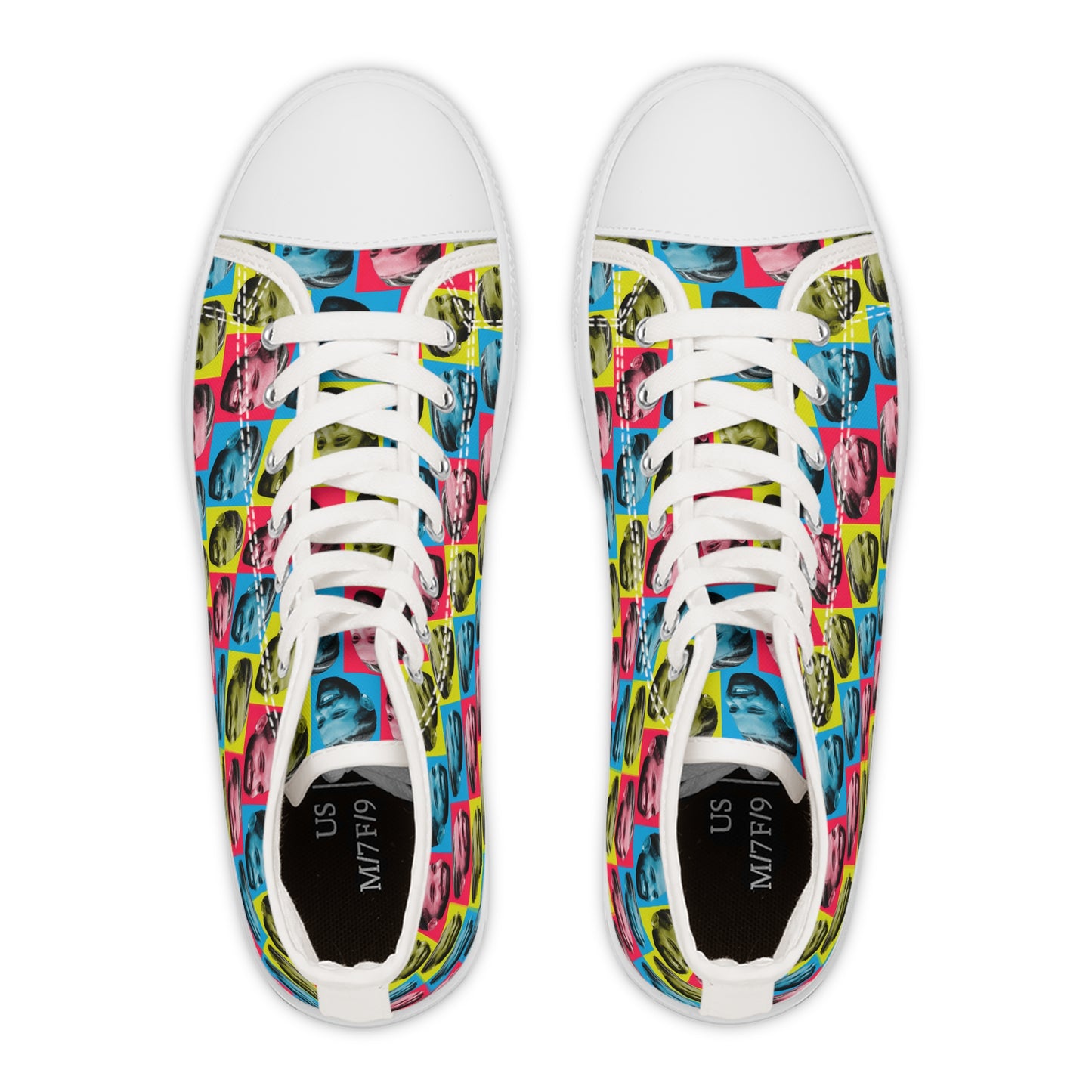 Drake Colored Checker Faces Women's High Top Sneakers