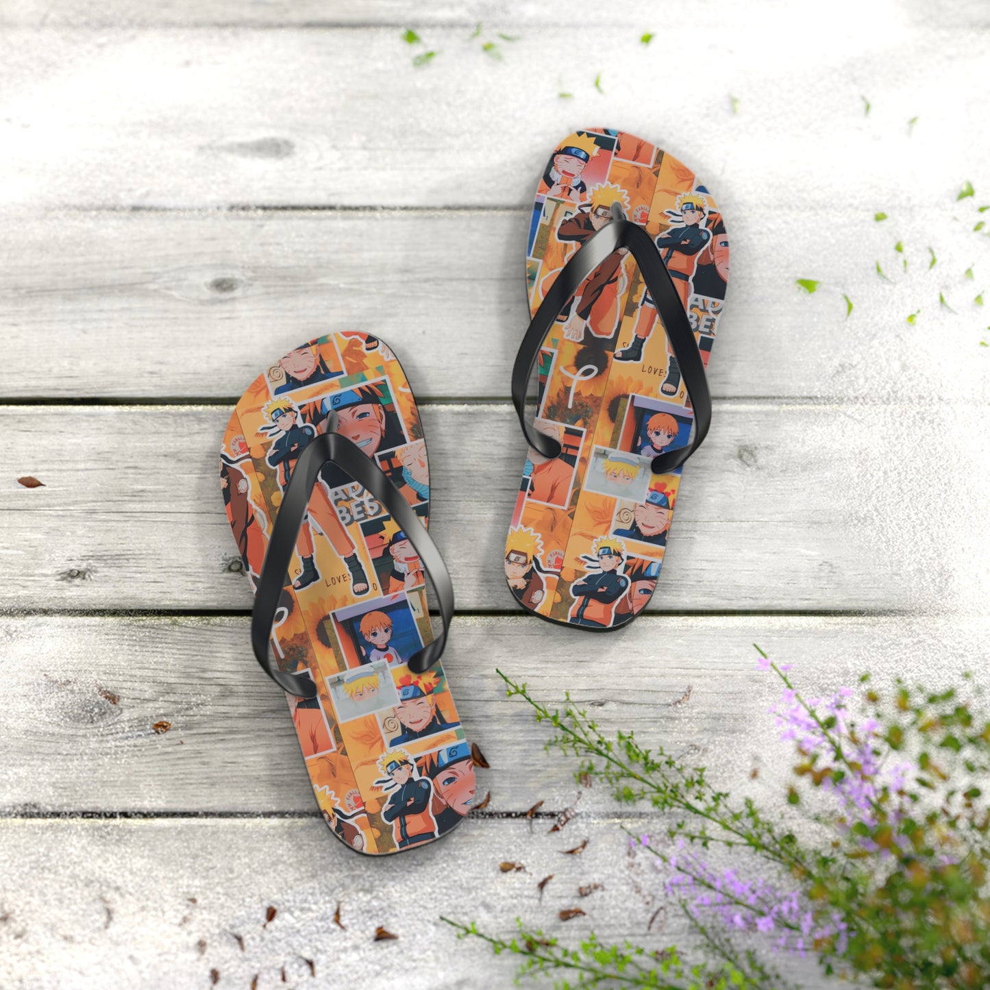 Naruto Uzumaki Sunflower Blaze Collage Flip Flops