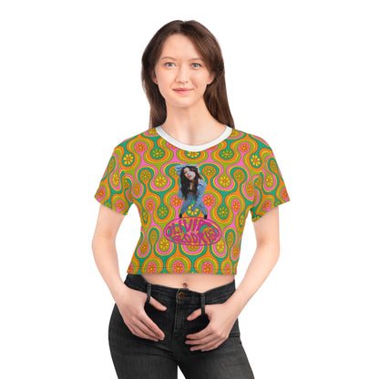 Olivia Rodrigo Groovy Look Up Pose Logo Crop Tee