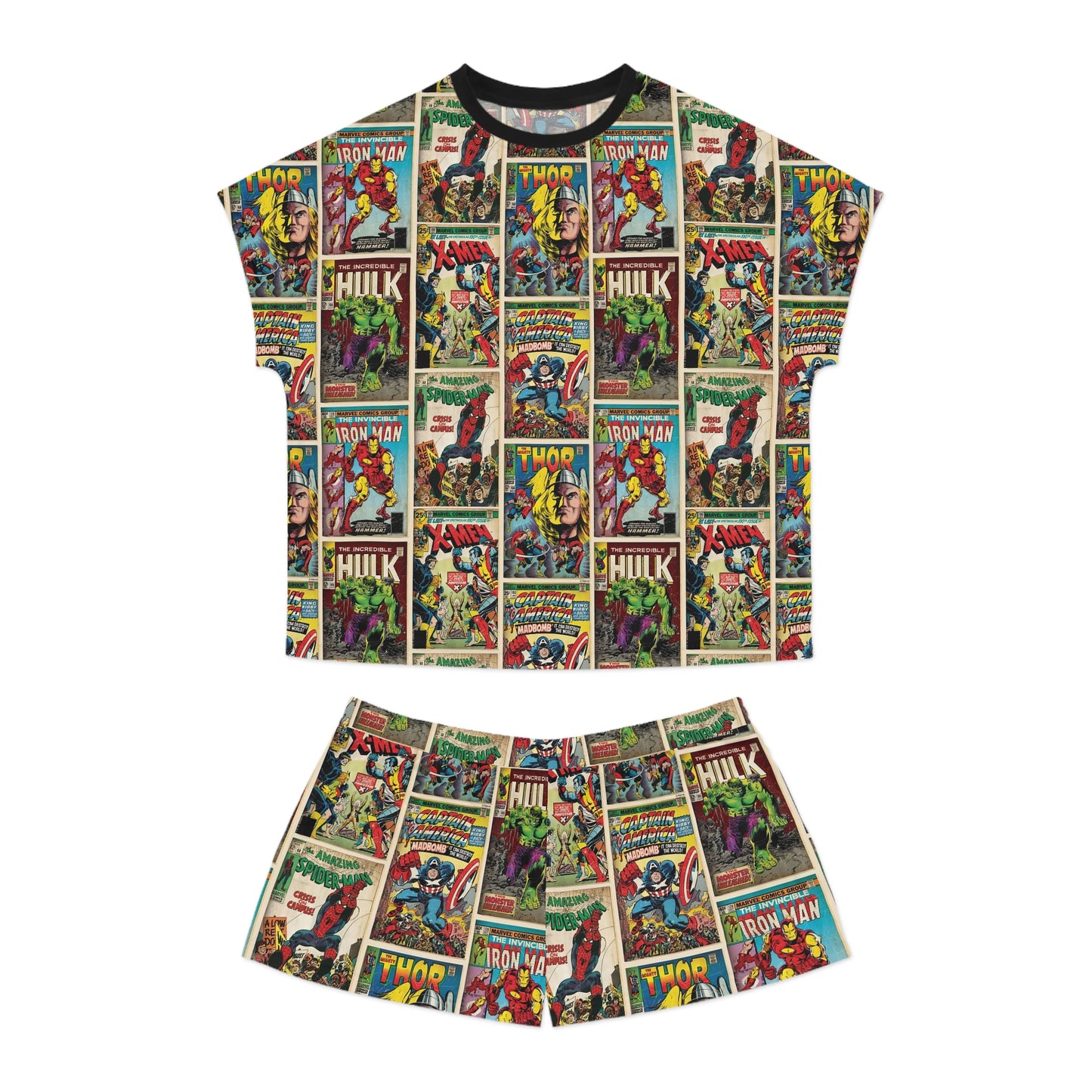 Marvel Comic Book Cover Collage Women's Short Pajama Set