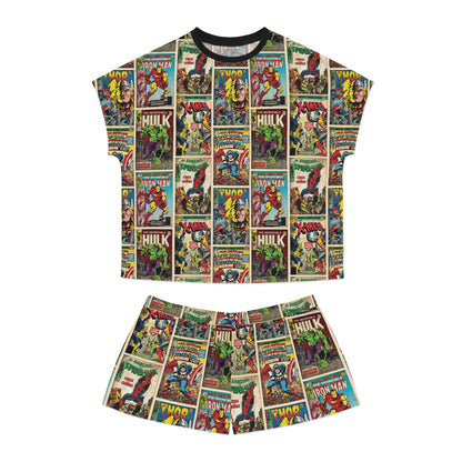 Marvel Comic Book Cover Collage Women's Short Pajama Set