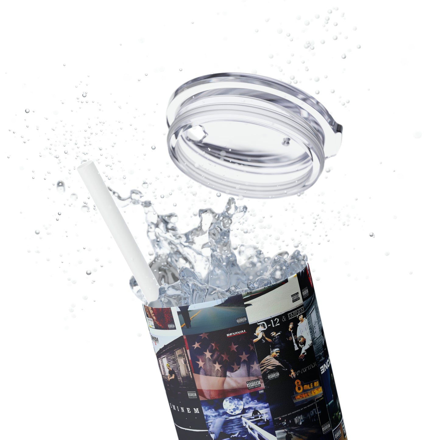 Eminem Album Art Cover Collage Skinny Tumbler with Straw