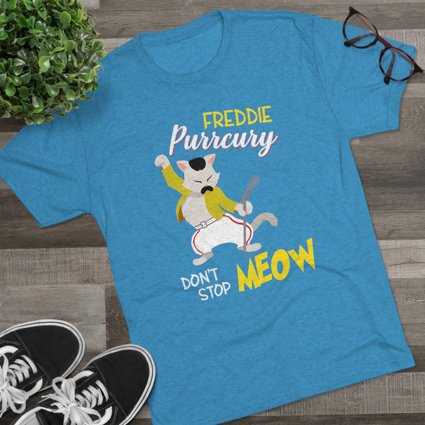 Queen Don't Stop Meow Freddie Purrcury Unisex Tri-Blend Crew Tee