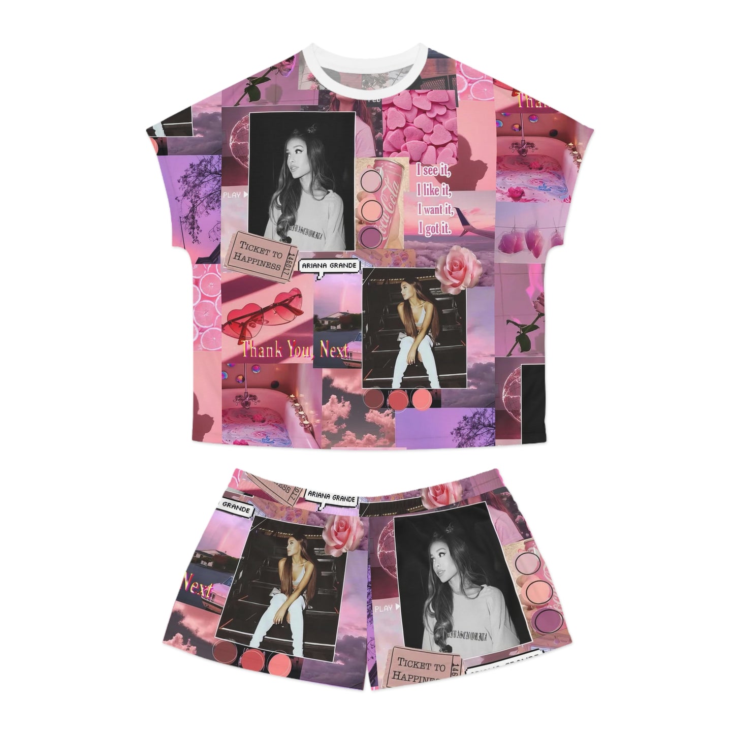 Ariana Grande Pink Aesthetic Collage Women's Short Pajama Set