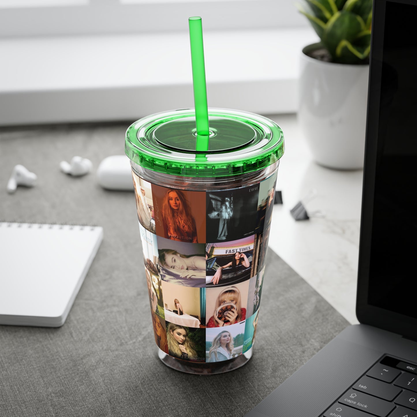 Sabrina Carpenter Album Cover Collage Sunsplash Tumbler with Straw