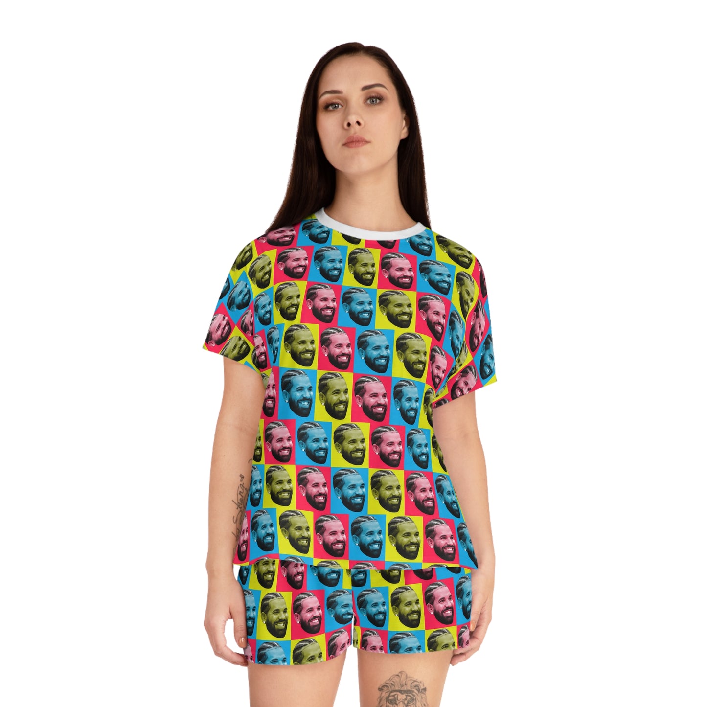 Drake Colored Checker Faces Women's Short Pajama Set