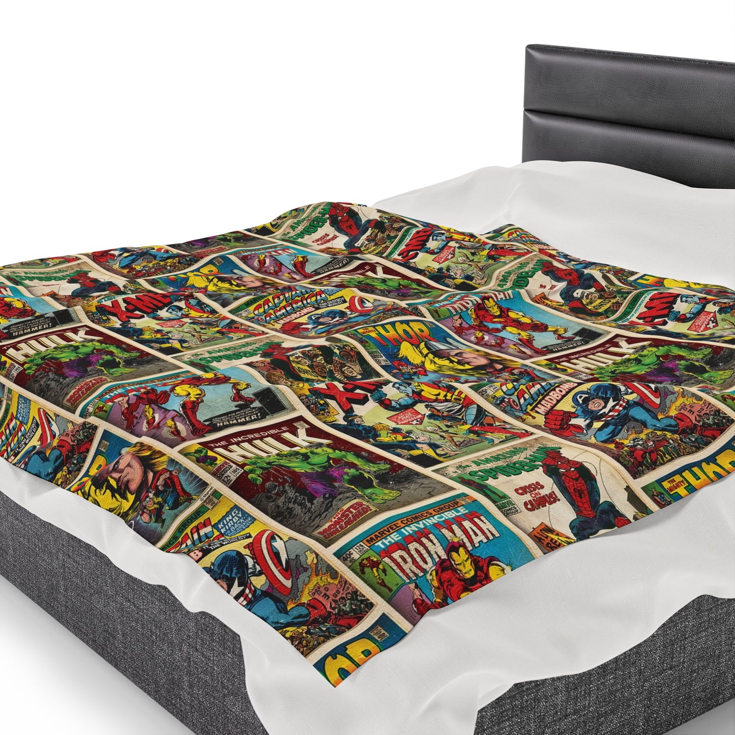 Marvel Comic Book Cover Collage Velveteen Plush Blanket