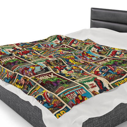 Marvel Comic Book Cover Collage Velveteen Plush Blanket