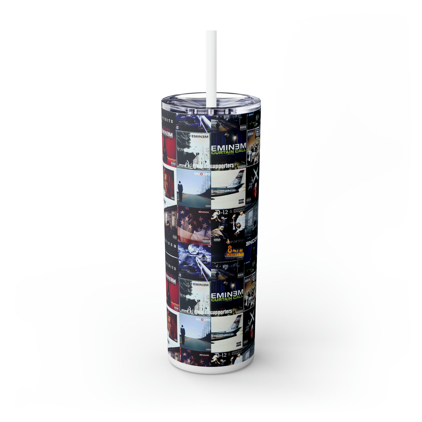 Eminem Album Art Cover Collage Skinny Tumbler with Straw