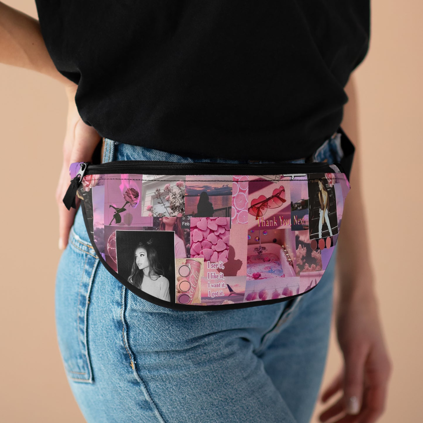 Ariana Grande Pink Aesthetic Collage Fanny Pack