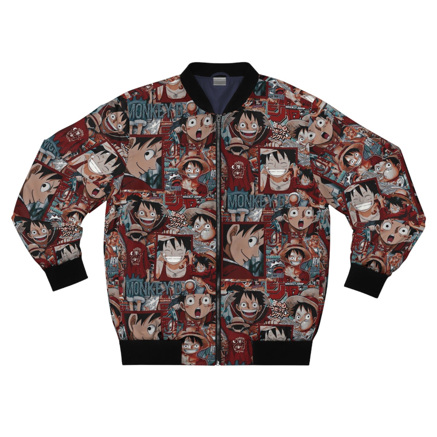 One Piece Anime Monkey D Luffy Red Collage Men's Bomber Jacket