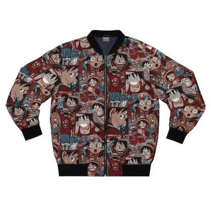 One Piece Anime Monkey D Luffy Red Collage Men's Bomber Jacket