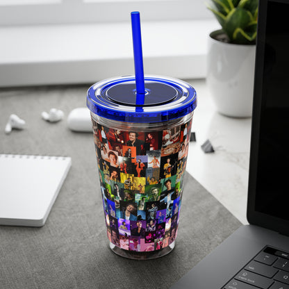 Harry Styles Rainbow Photo Collage Sunsplash Tumbler with Straw