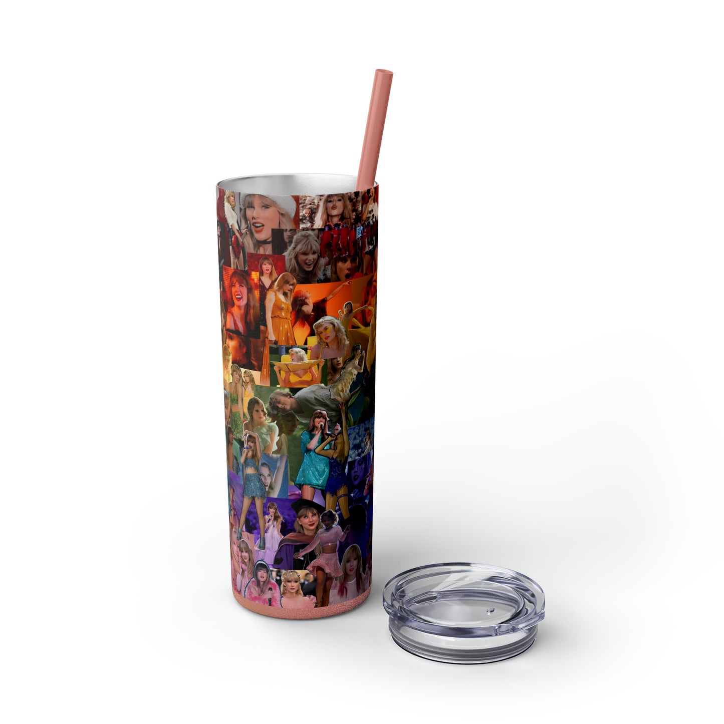 Taylor Swift Rainbow Photo Collage Skinny Tumbler with Straw