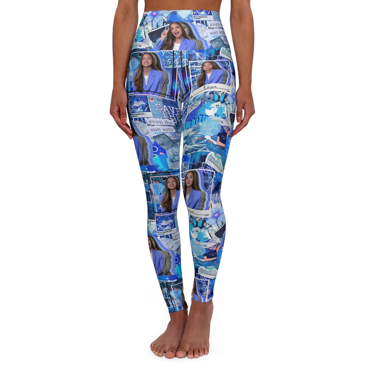 Olivia Rodrigo Blue Aesthetic Collage High Waisted Yoga Leggings