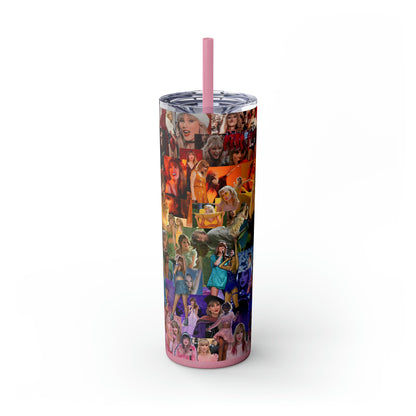 Taylor Swift Rainbow Photo Collage Skinny Tumbler with Straw