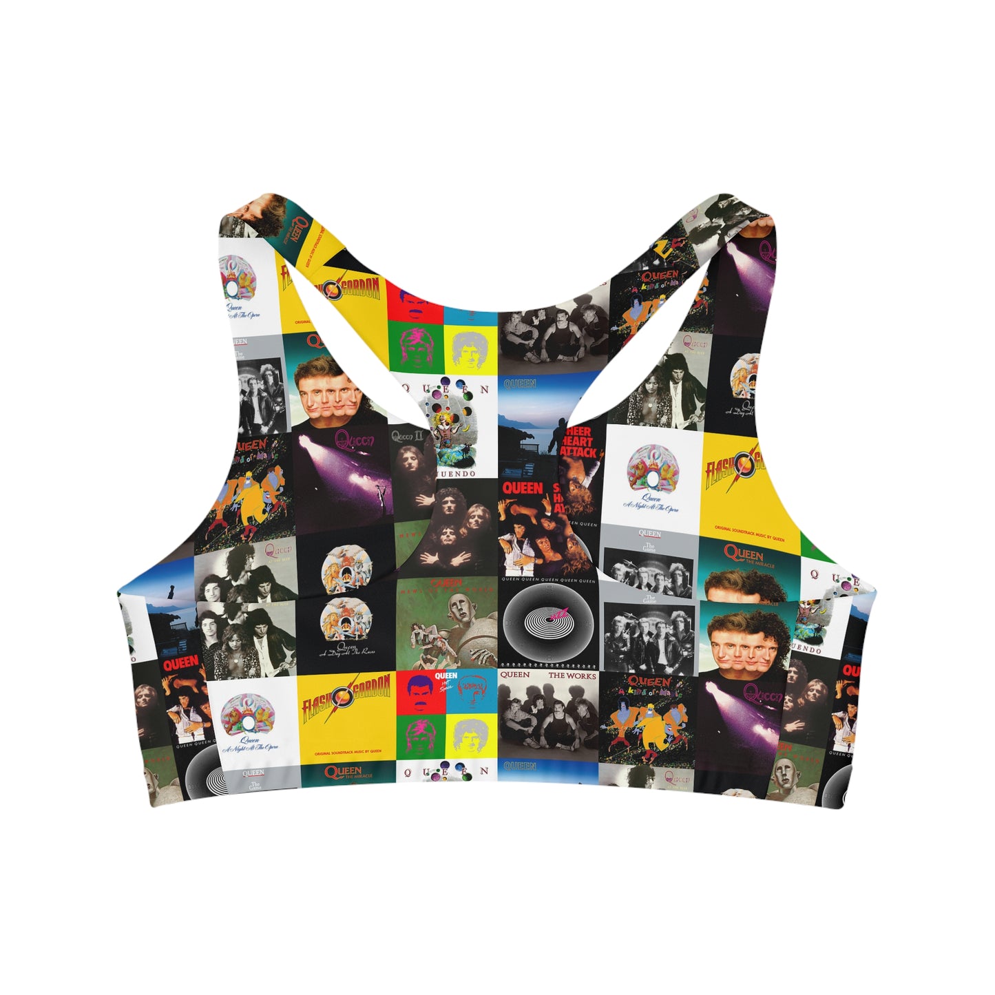 Queen Album Cover Collage Seamless Sports Bra