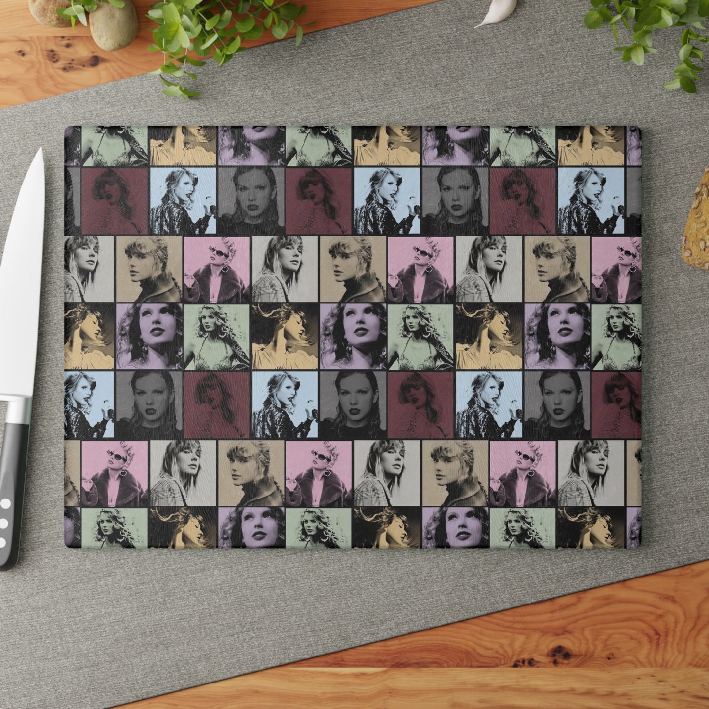 Taylor Swift Eras Collage Glass Cutting Board