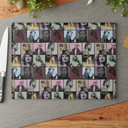 Taylor Swift Eras Collage Glass Cutting Board