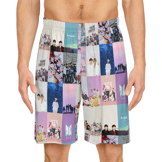 BTS Pastel Aesthetic Collage Basketball Shorts