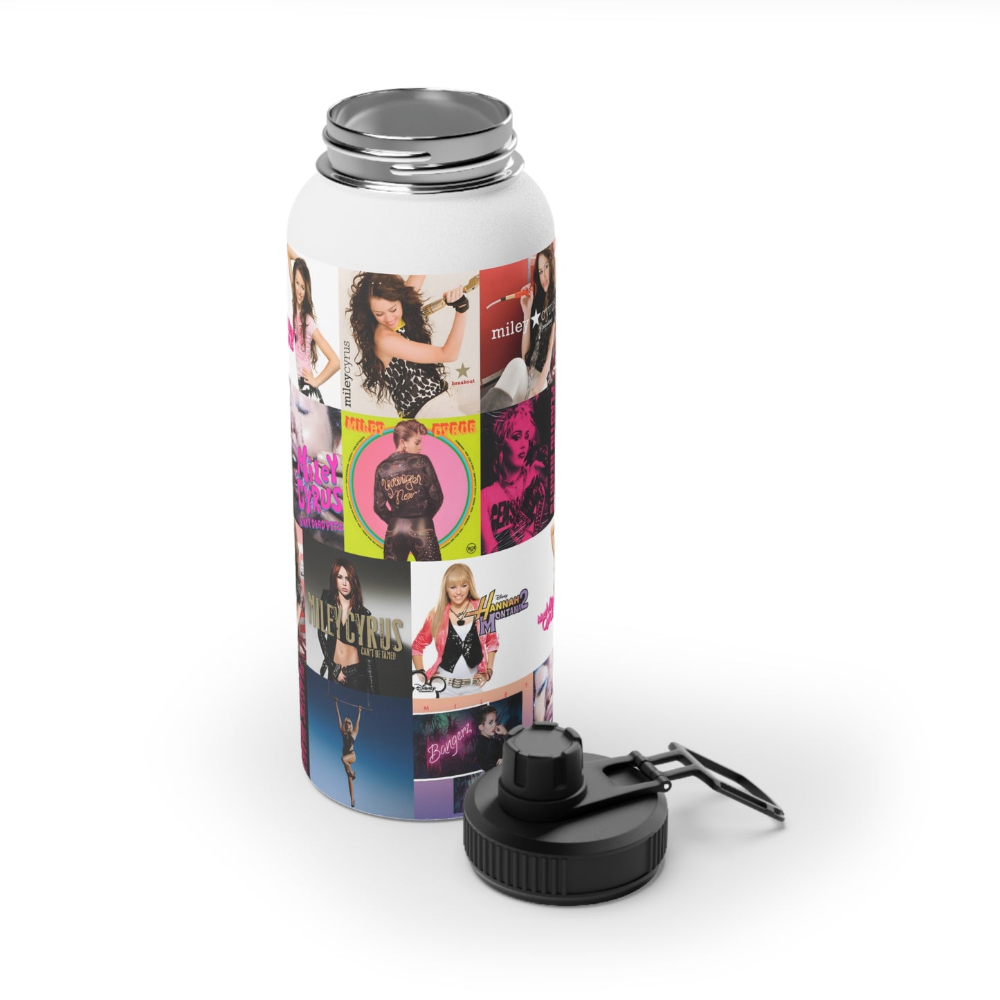 Miley Cyrus Album Cover Collage Stainless Steel Sports Lid Water Bottle