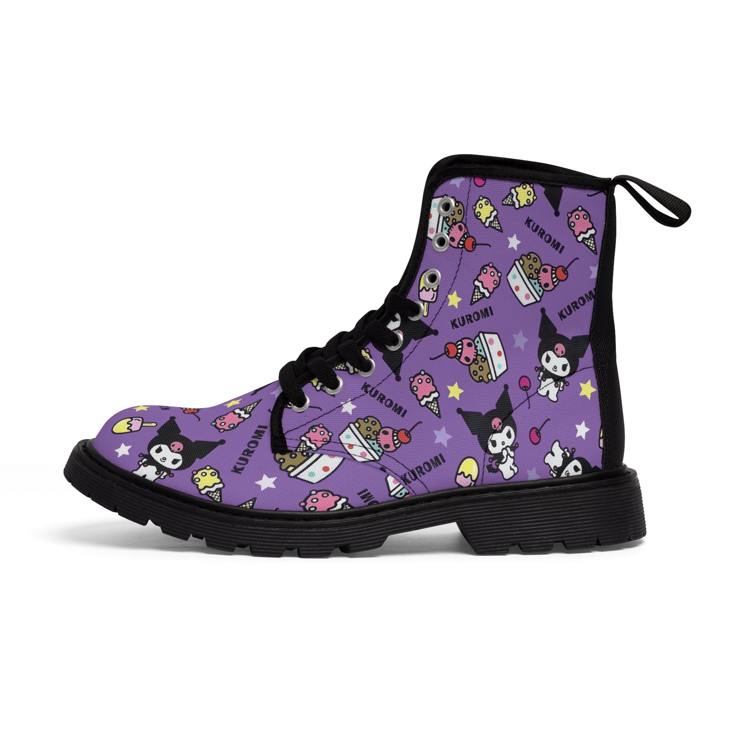 Kuromi Ice Cream Sundae Pattern Women's Canvas Boots