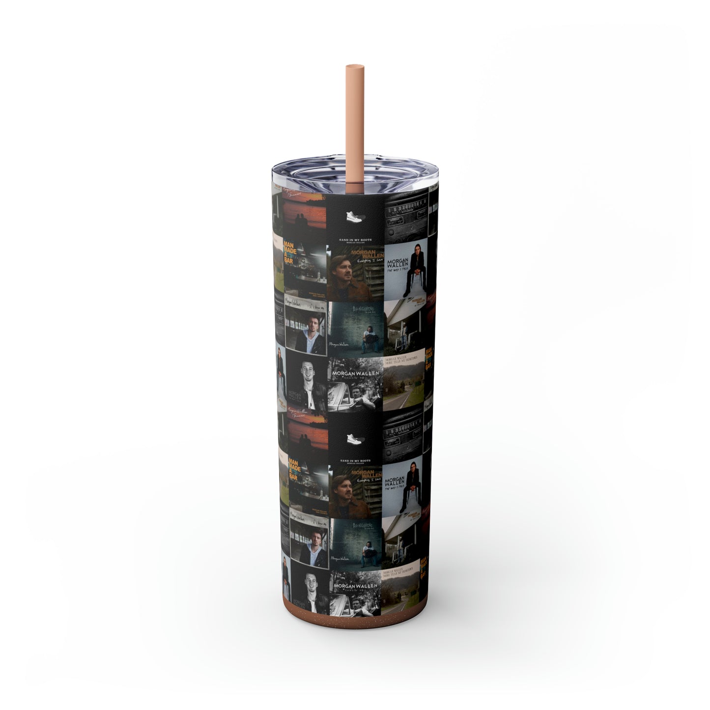 Morgan Wallen Album Cover Collage Skinny Tumbler with Straw