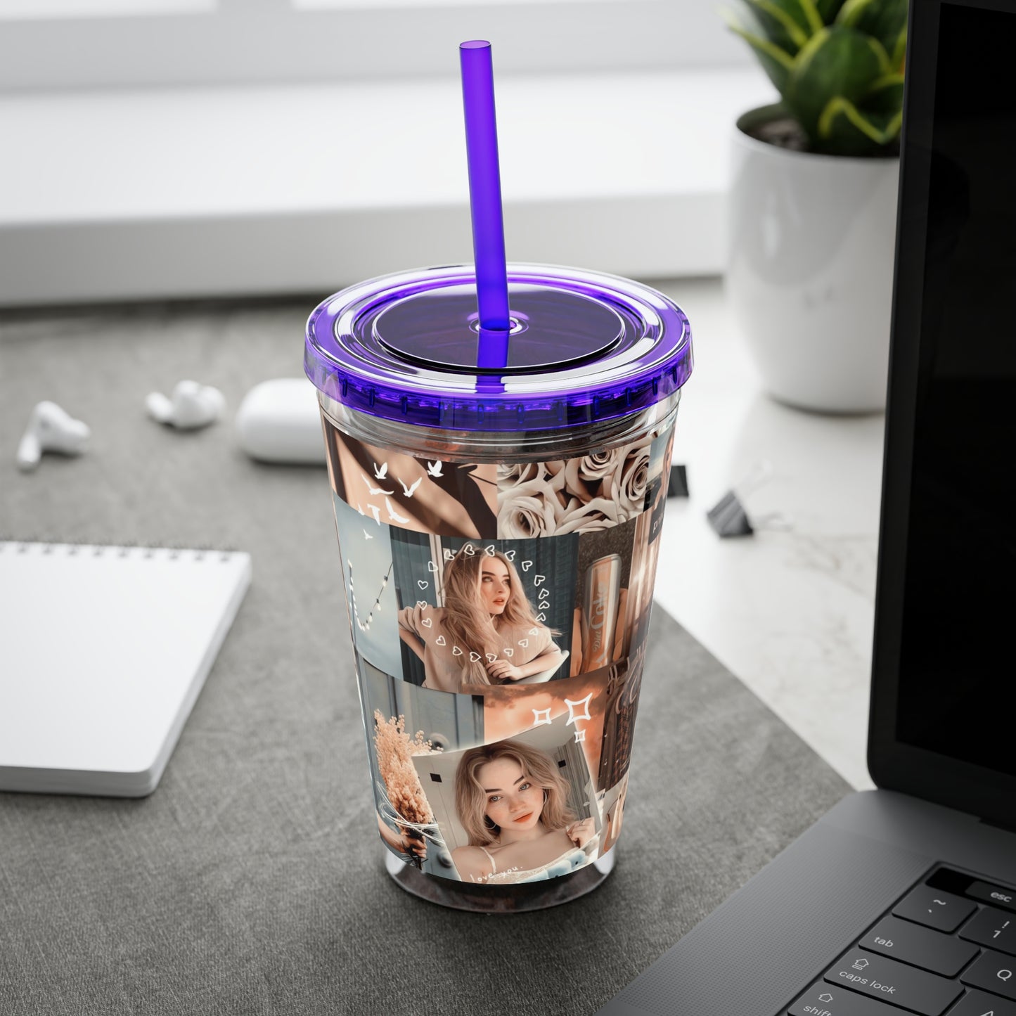 Sabrina Carpenter Peachy Princess Collage Sunsplash Tumbler with Straw