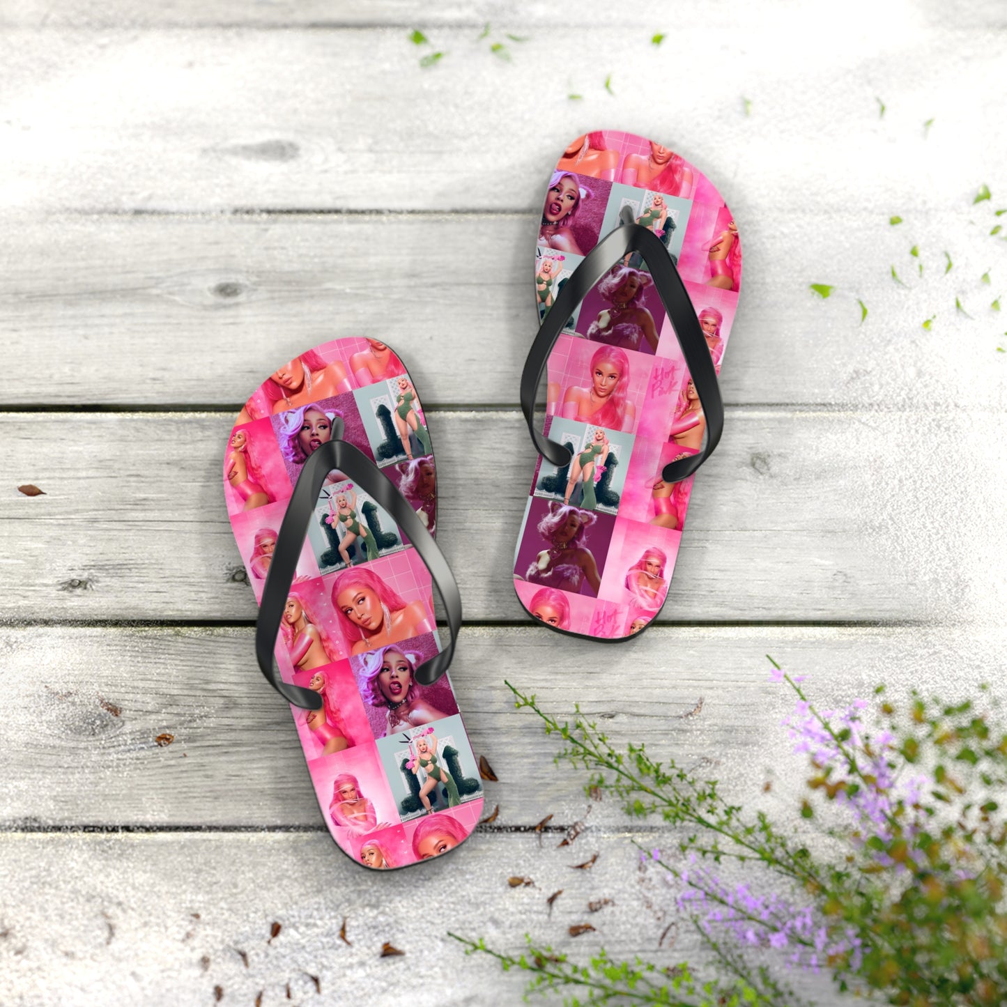 Doja Cat Hot Pink Mosaic Flip Flops