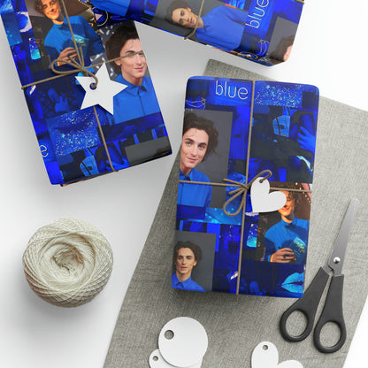 Timothee Chalamet Cool Blue Collage Gift Wrapping Paper