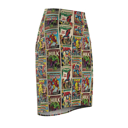 Marvel Comic Book Cover Collage Women's Pencil Skirt