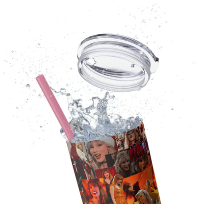 Taylor Swift Rainbow Photo Collage Skinny Tumbler with Straw