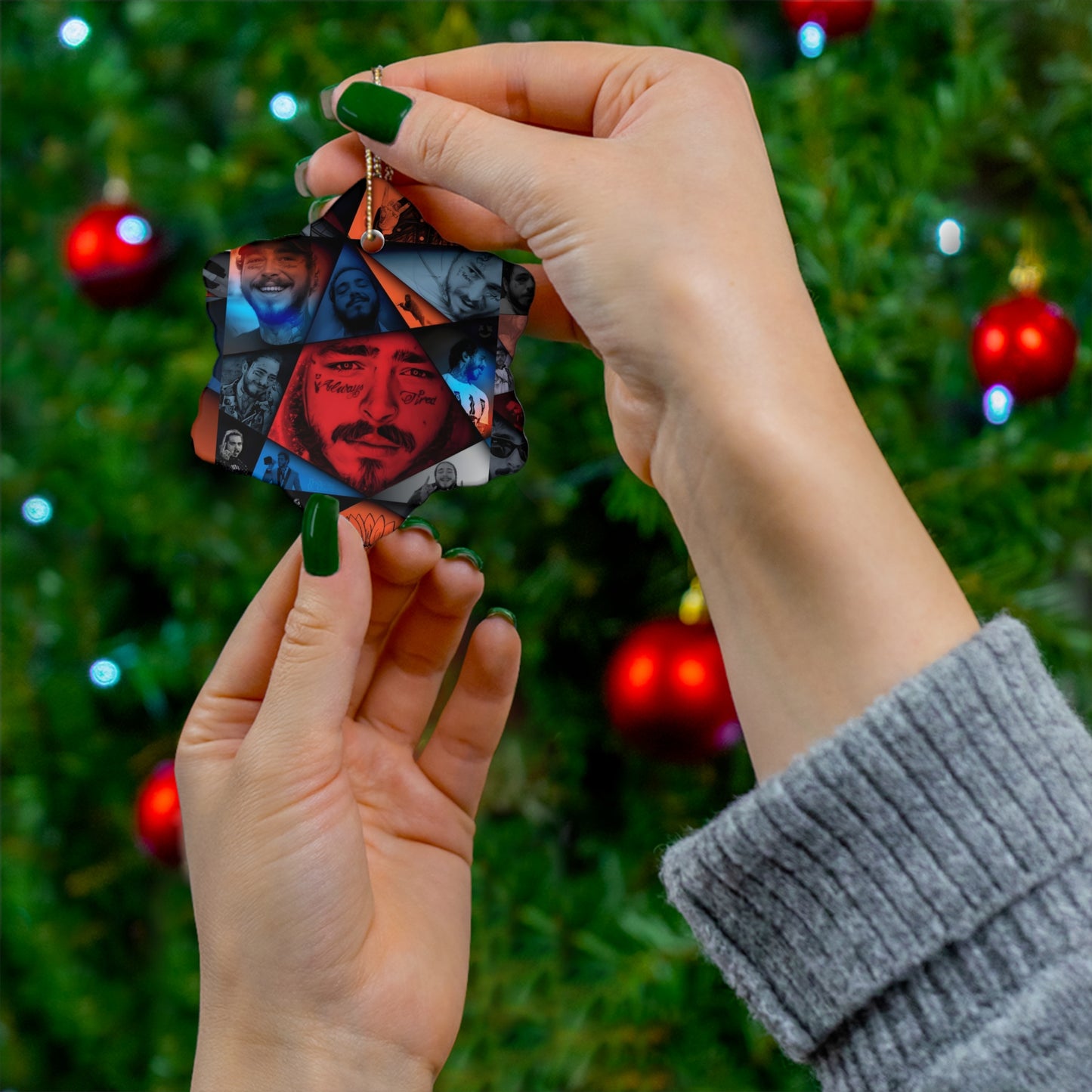 Post Malone Crystal Portaits Collage Ceramic Ornament